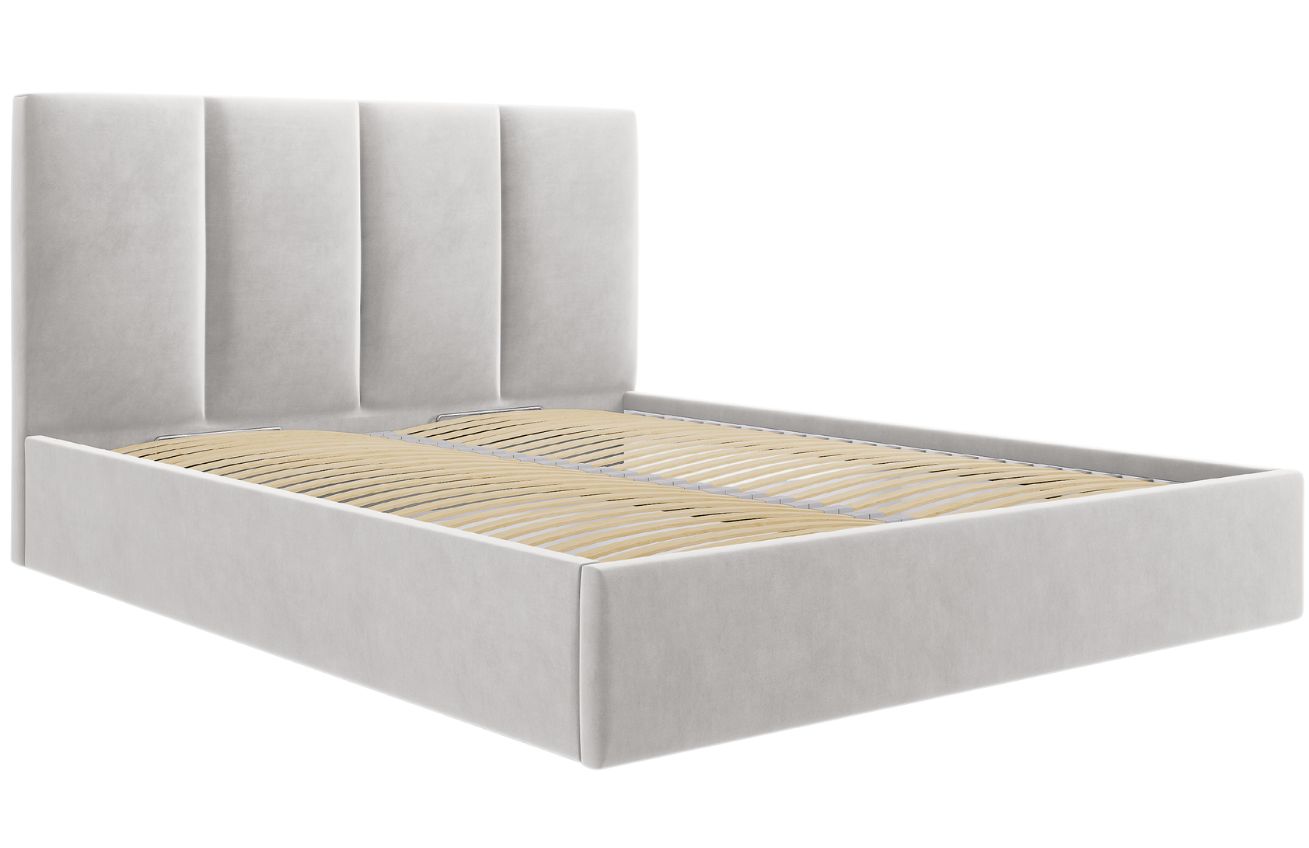 Světle šedá sametová dvoulůžková postel MICADONI Pyla 160 x 200 cm s úložným prostorem