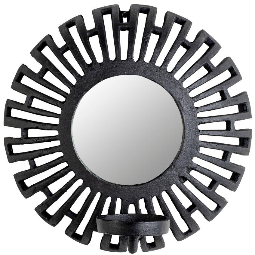 White Label Černé kovové nástěnné zrcadlo WLL Aztec 35 cm