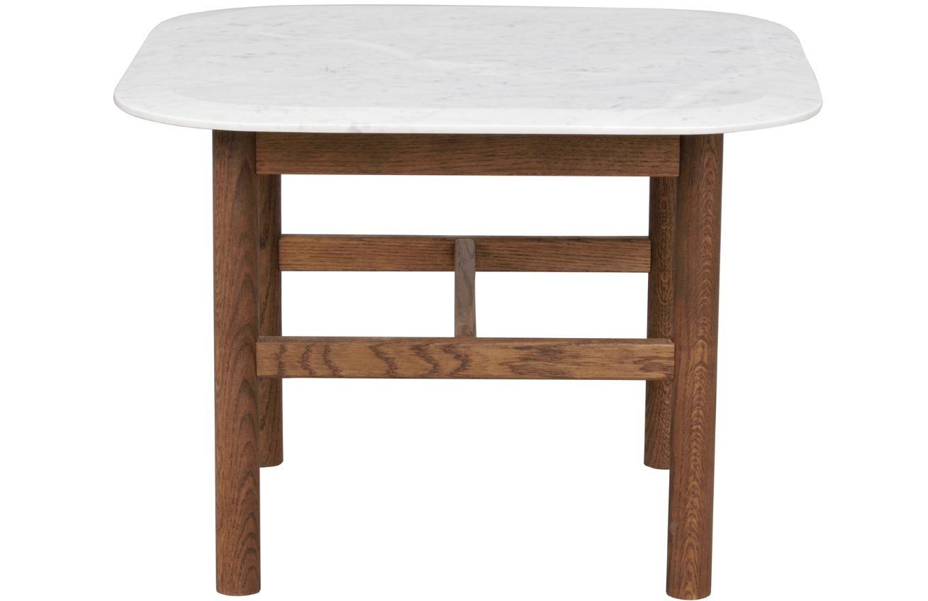 Bílý mramorový konferenční stolek ROWICO HAMMOND 62 x 62 cm s hnědou podnoží