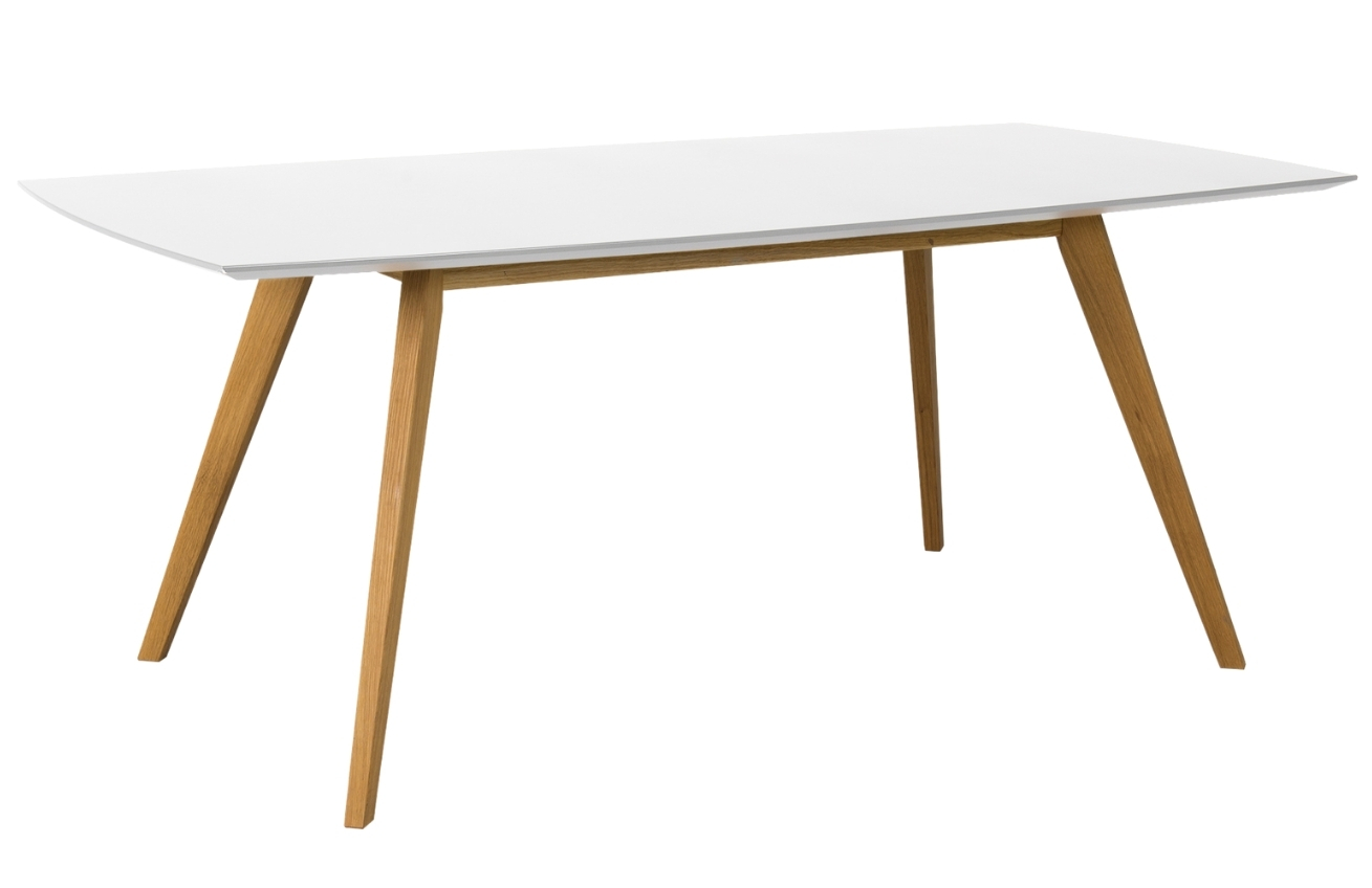 Matně bílý lakovaný dřevěný jídelní stůl Tenzo Bess 185 x 95 cm s dubovou podnoží