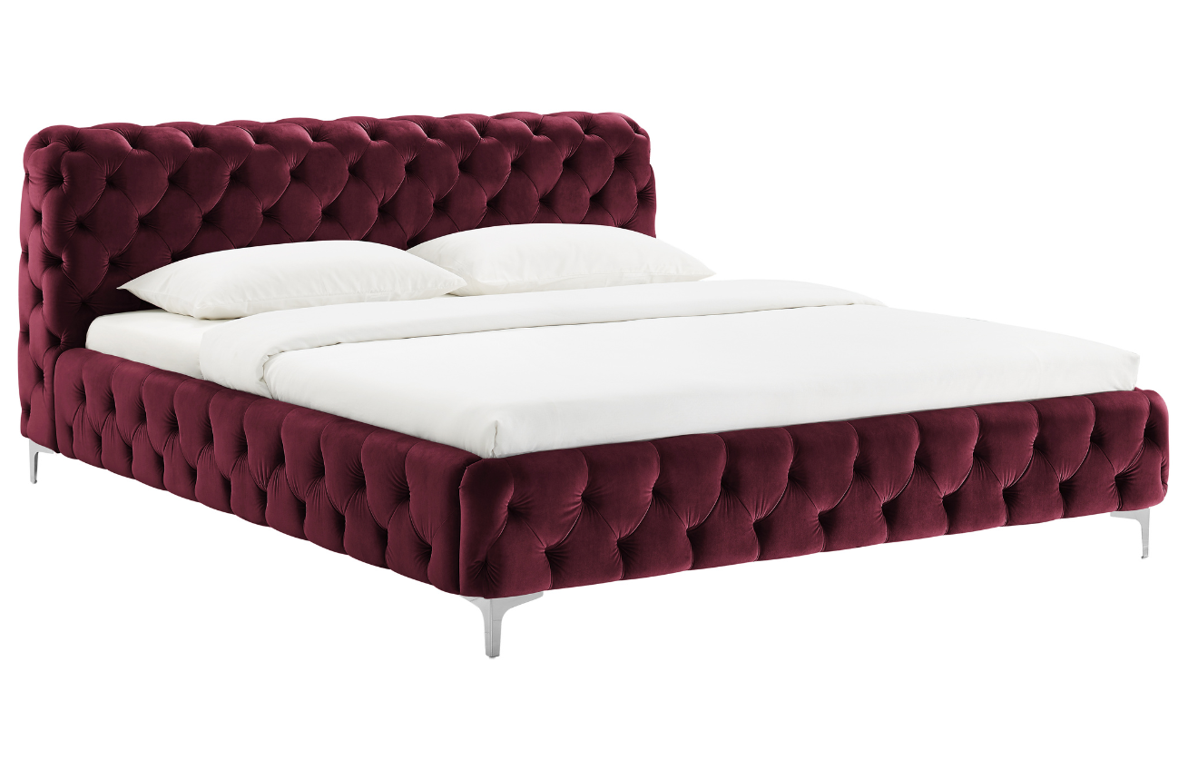 Moebel Living Vínově červená sametová dvoulůžková postel Parry 180 x 200 cm