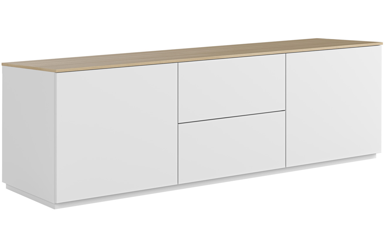Bílá lakovaná komoda TEMAHOME Join II. 180 x 50 cm s dubovou deskou