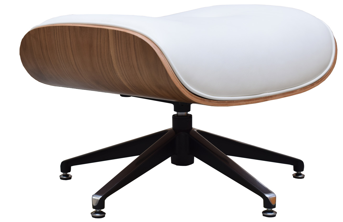 Culty Bílá koženková podnožka v ořechovém provedení Lounge Chair II.
