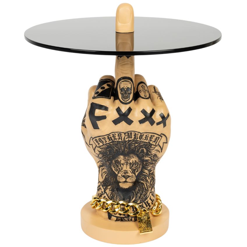 Kouřově šedý skleněný odkládací stolek Bold Monkey Fother Mucker Lion 40 cm