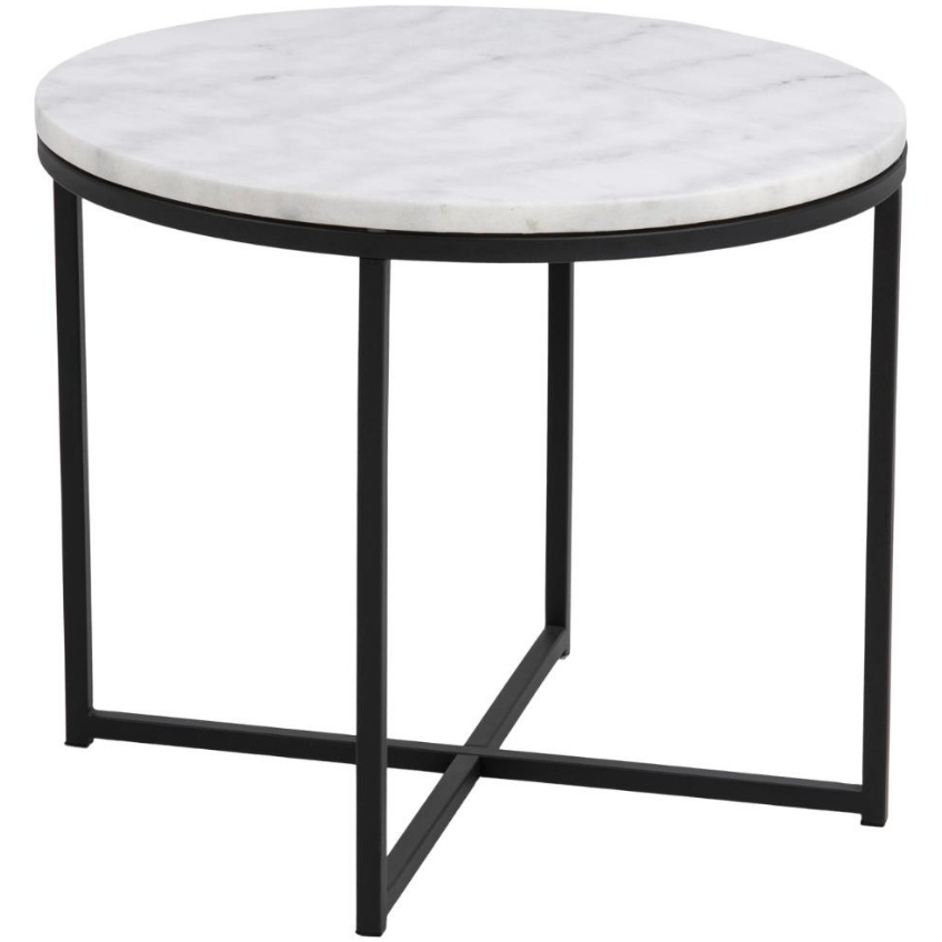 Scandi Bílý kulatý mramorový konferenční stolek Claire 55 cm