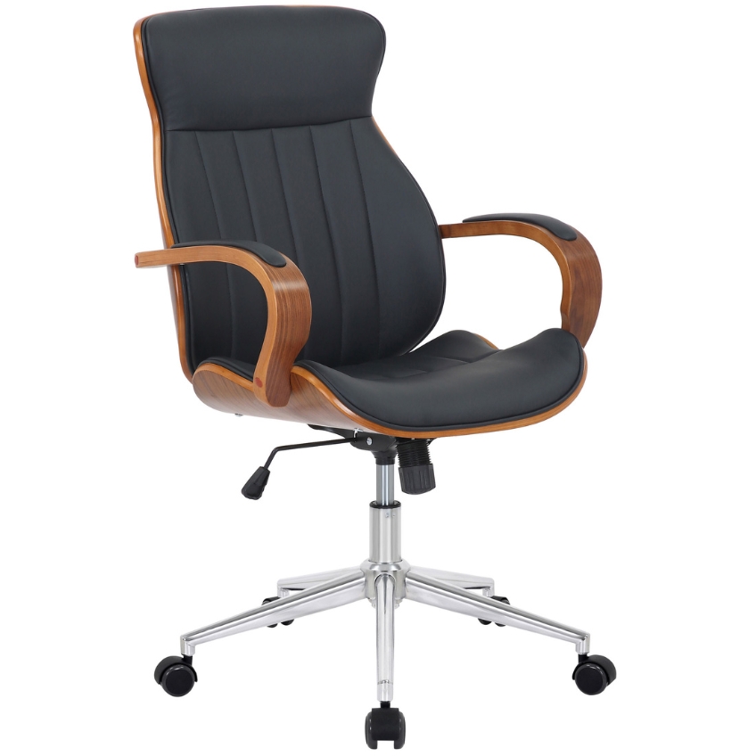 DMQ Černá koženková ořechová kancelářská židle Benno