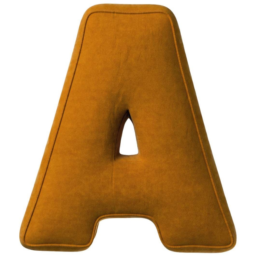 Yellow Tipi Cihlově oranžový sametový polštář písmeno A 40 cm