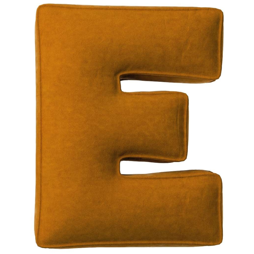 Yellow Tipi Cihlově oranžový sametový polštář písmeno E 40 cm