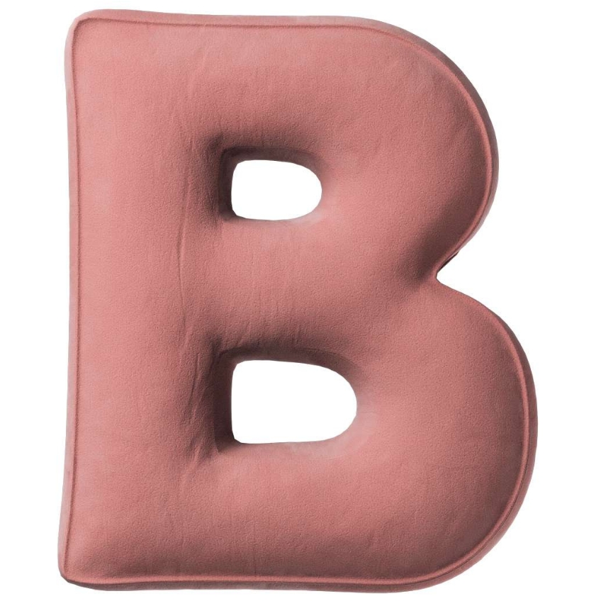 Yellow Tipi Korálově růžový sametový polštář písmeno B 40 cm