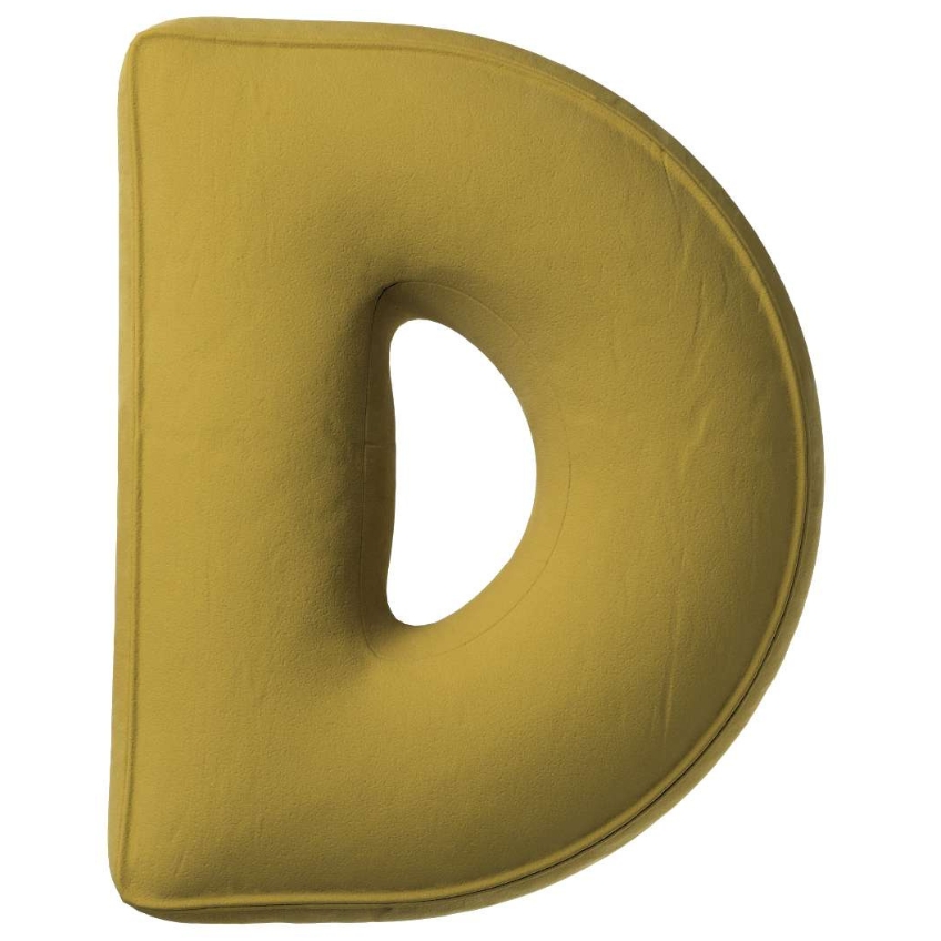 Yellow Tipi Olivově zelený sametový polštář písmeno D 40 cm