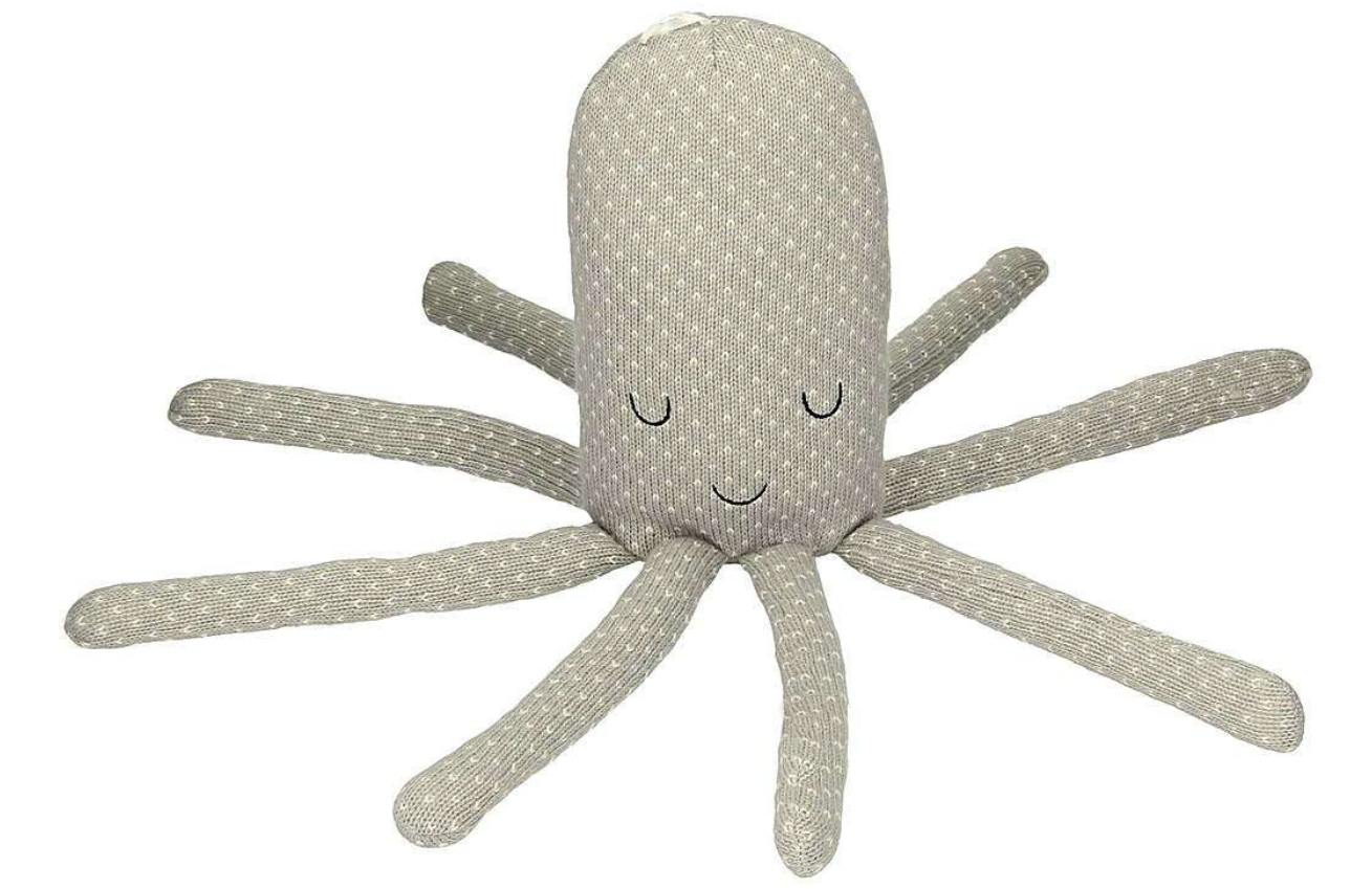 Yellow Tipi Šedá vlněná hračka chobotnice Octopus 45 cm