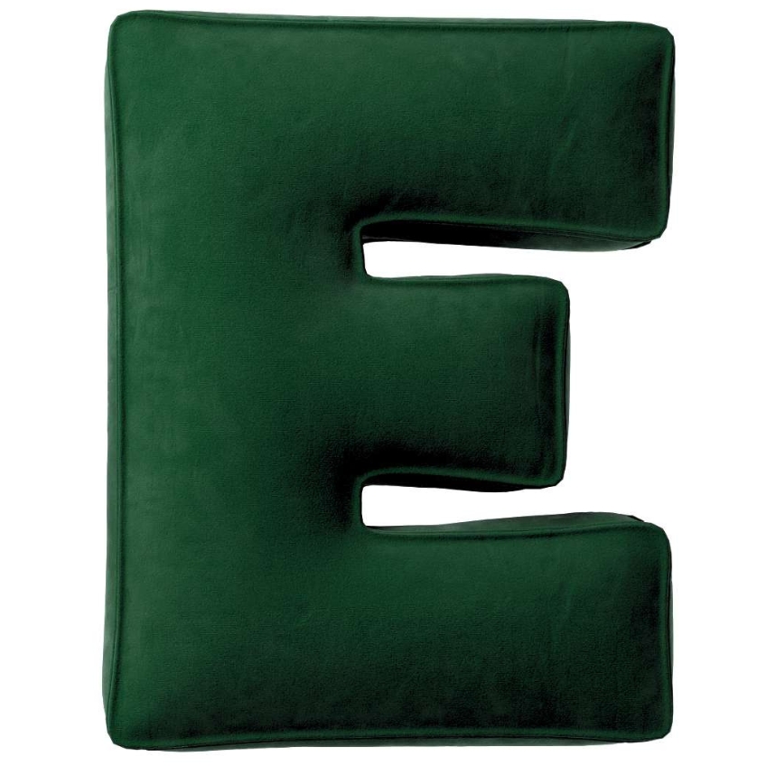 Yellow Tipi Tmavě zelený sametový polštář písmeno E 40 cm