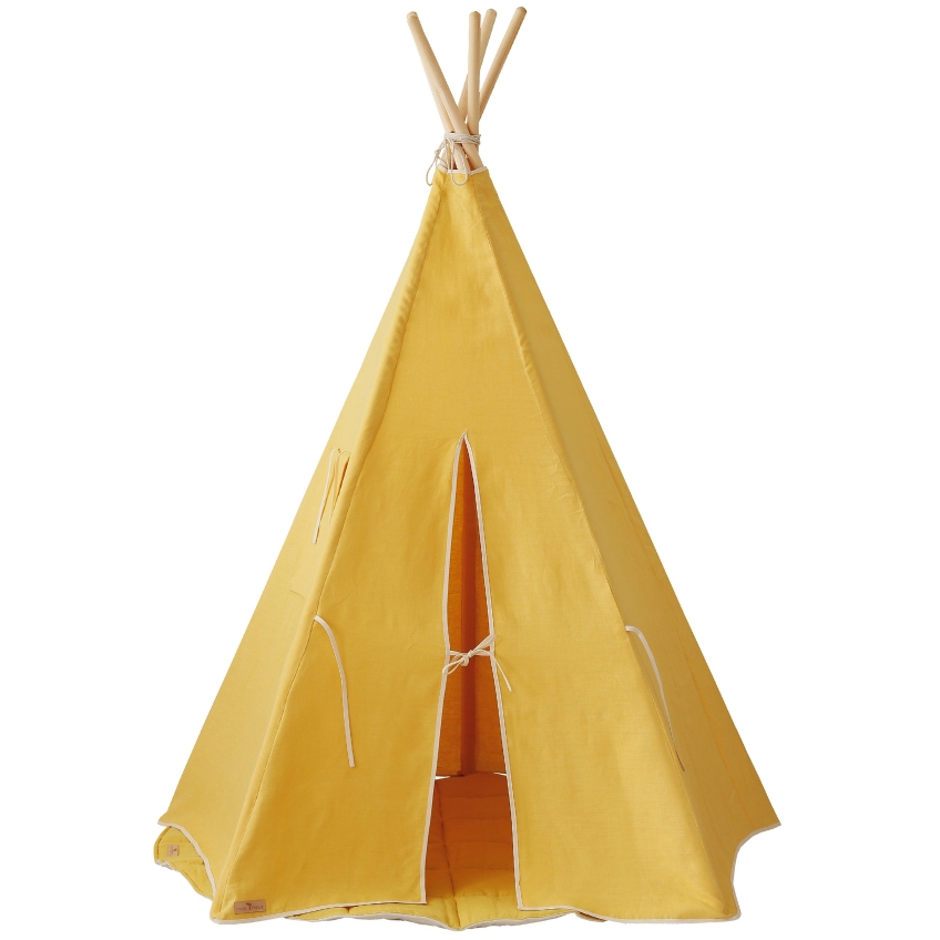 Moi Mili Žlutý lněný teepee stan s podložkou Apache 170 x 130 cm