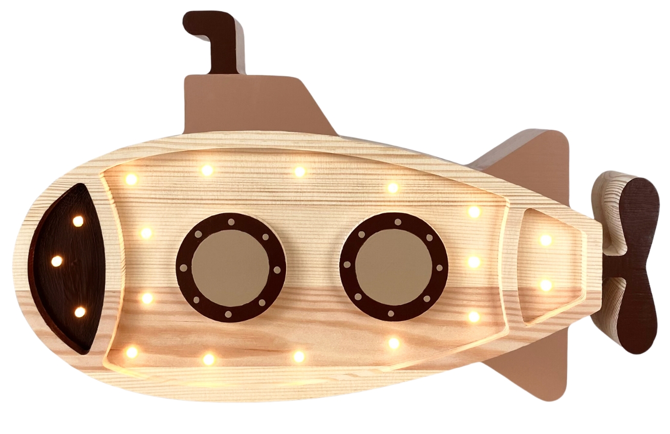 Peekaboo Barevná borovicová dětská LED lampa Ponorka II. 40 cm