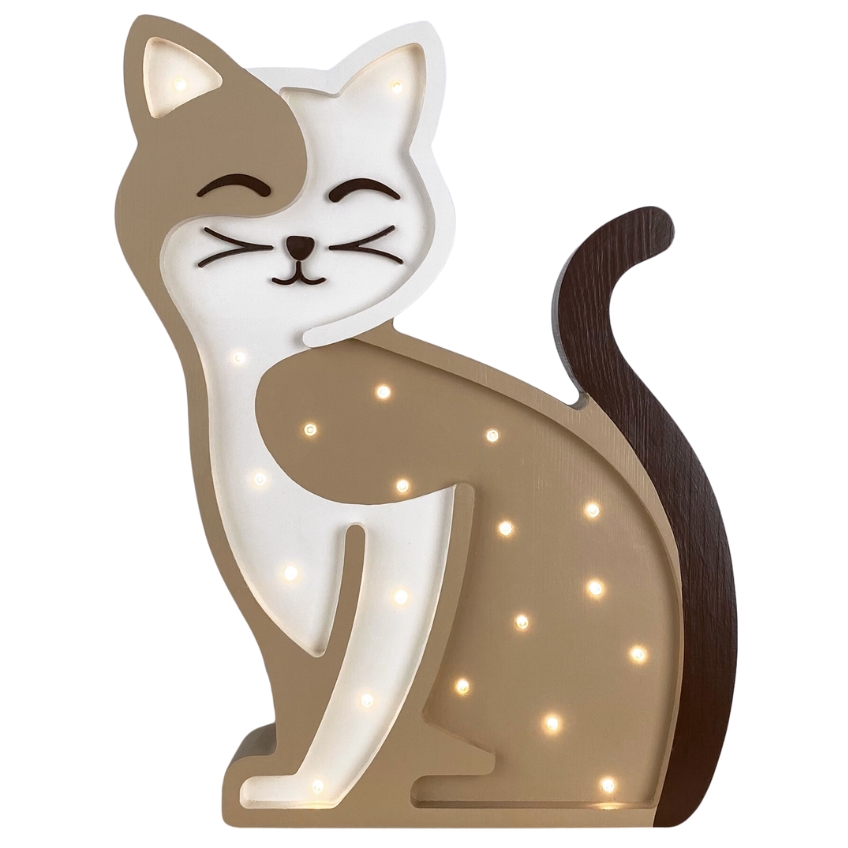 Peekaboo Béžová borovicová dětská LED lampa Kočka 37 cm