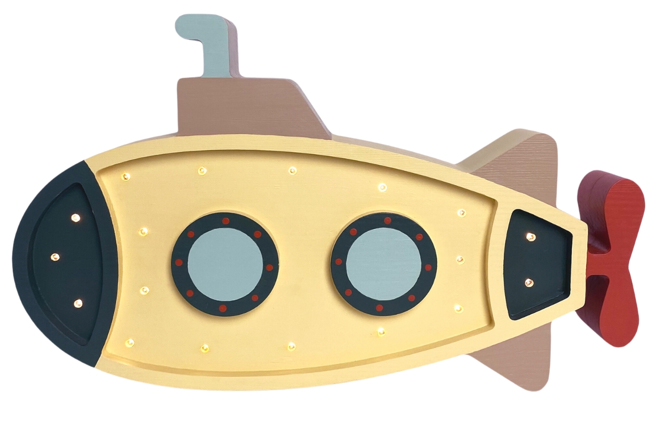 Peekaboo Žlutá borovicová dětská LED lampa Ponorka 40 cm