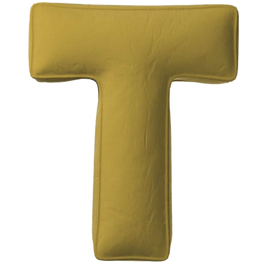 Yellow Tipi Olivově zelený sametový polštář písmeno T 40 cm