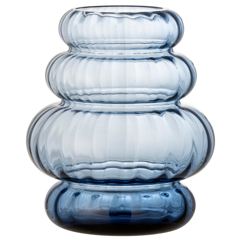 Modrá skleněná váza Bloomingville Bing 18 cm