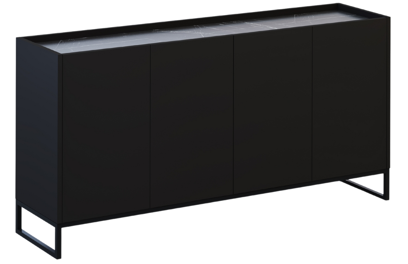 Černá lakovaná komoda Windsor & Co Helene 160 x 40 cm s mramorovým dekorem