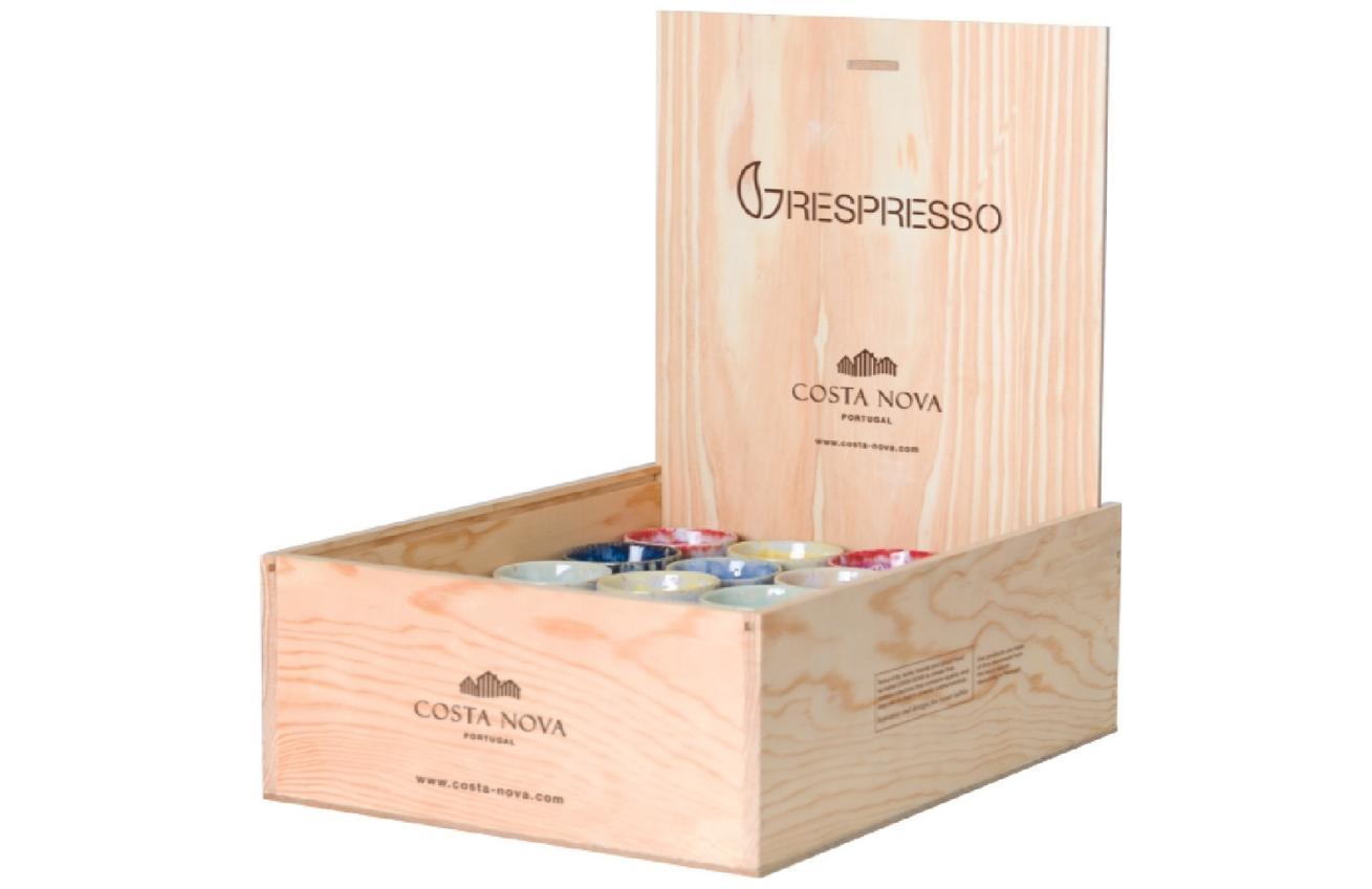 Dřevěný box s 40 barevnými šálky na espresso COSTA NOVA GRESPRESSO 0