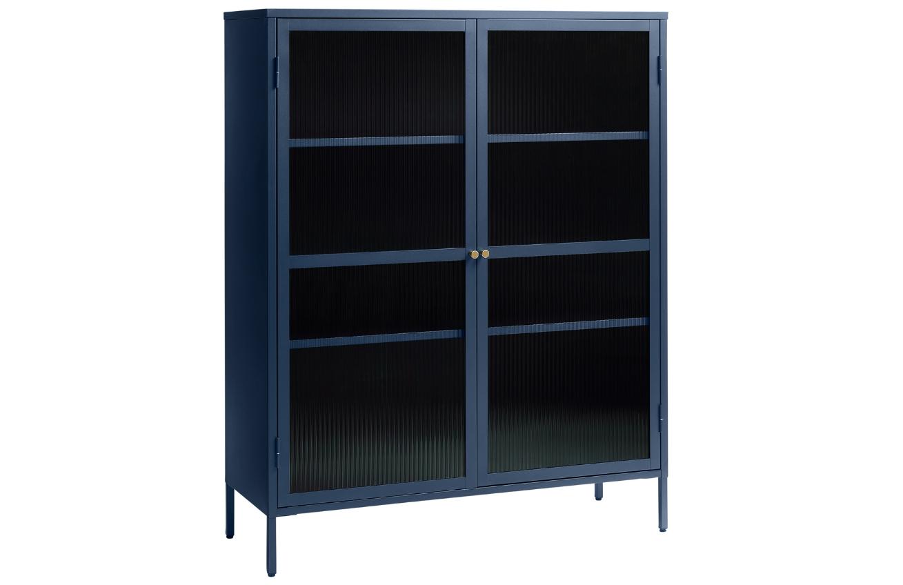 Modrá kovová vitrína Unique Furniture Bronco 140 x 111 cm