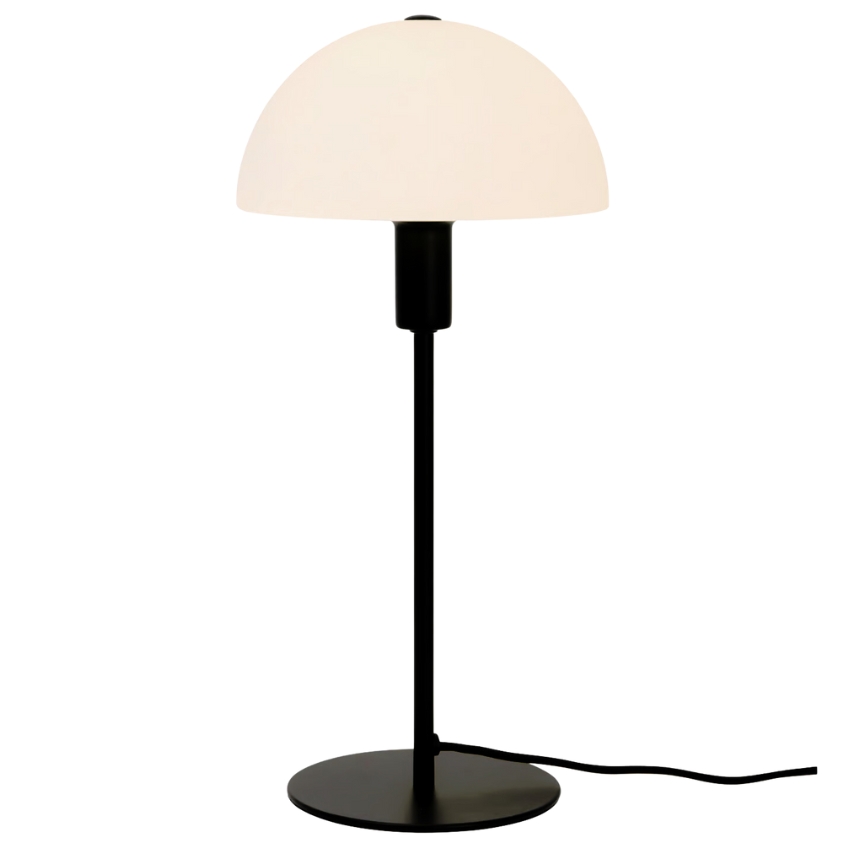 Nordlux Opálově bílá skleněná stolní lampa Ellen s černou podstavou