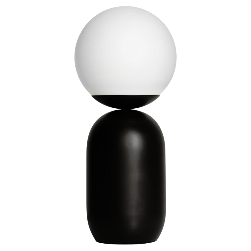 Nordlux Opálově bílá skleněná stolní lampa Notti s černou podstavou