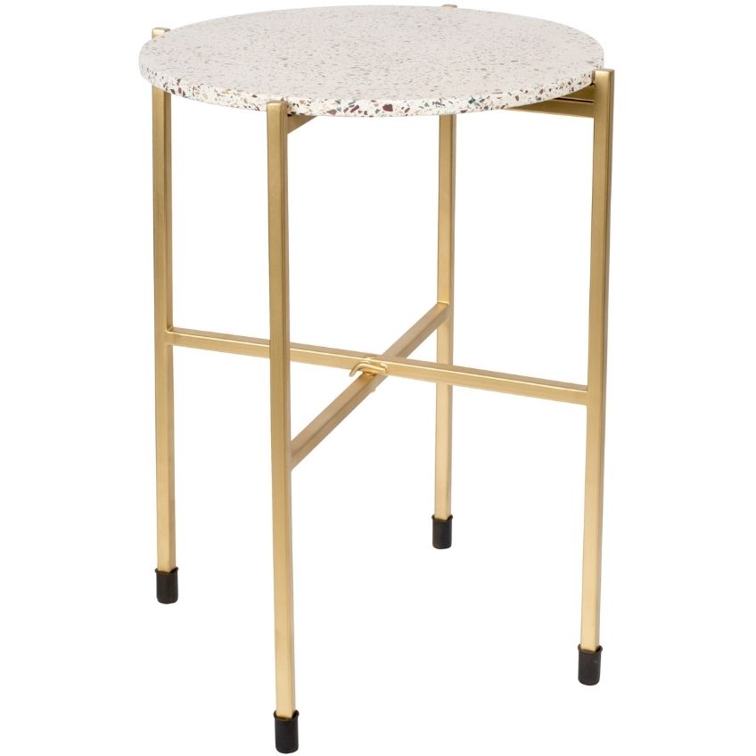 Bílý terrazzo odkládací stolek WLL Mario 50 cm