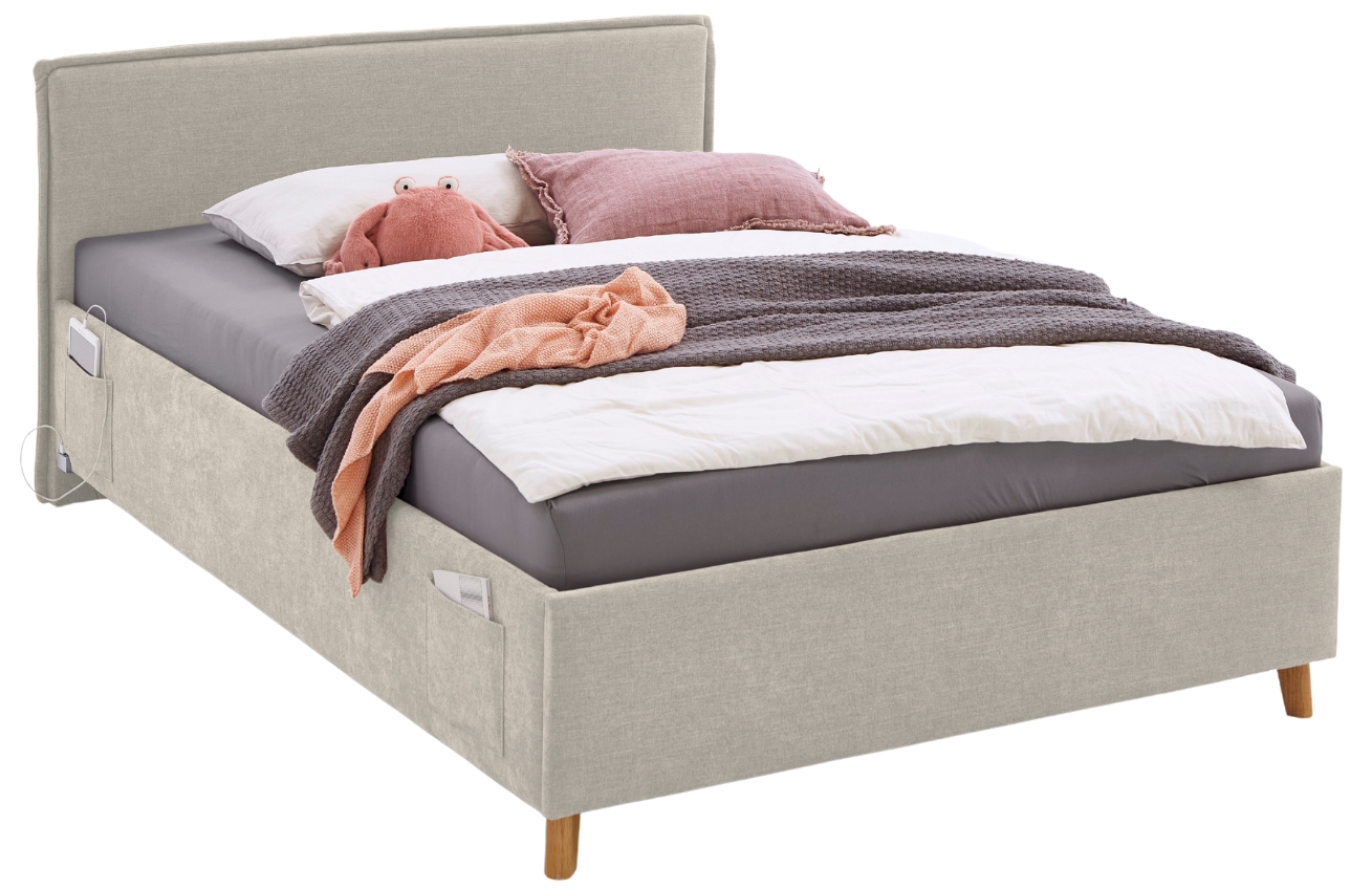 Béžová čalouněná postel Meise Möbel Fun 120 x 200 cm s úložným prostorem