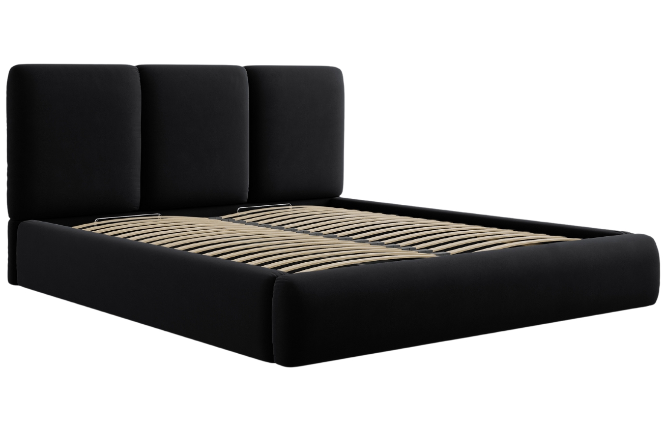 Černá sametová dvoulůžková postel Windsor & Co Horizon 160 x 200 cm s úložným prostorem