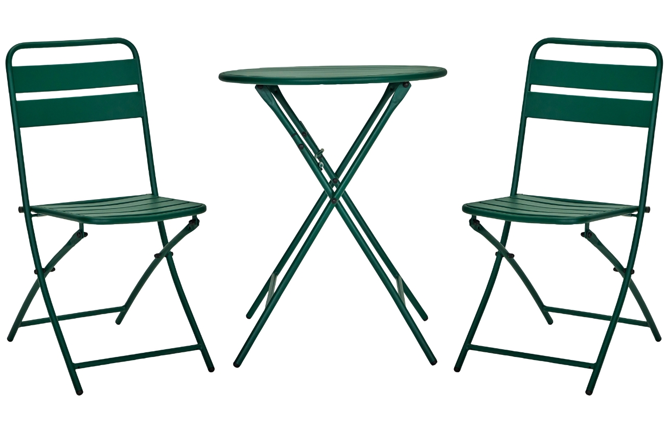 House Doctor Zelený kovový zahradní set dvou židlí a stolku Helo