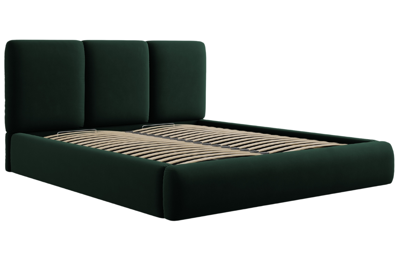 Lahvově zelená sametová dvoulůžková postel Windsor & Co Horizon 160 x 200 cm s úložným prostorem