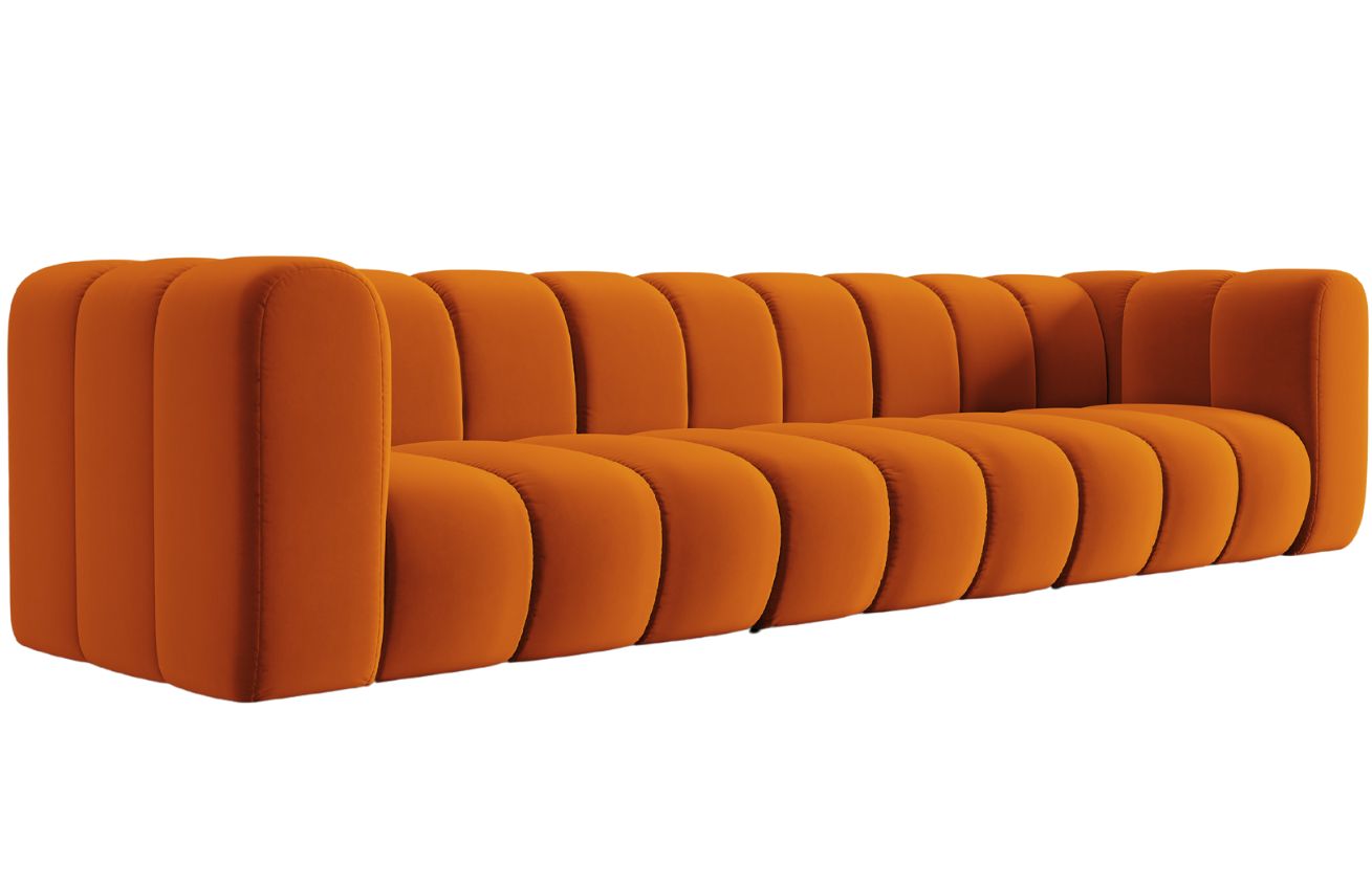 Oranžová sametová pětimístná pohovka MICADONI Lupine 318 cm