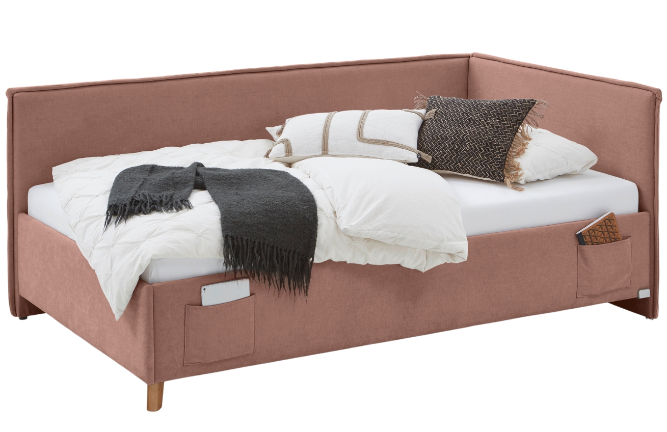 Růžová čalouněná postel Meise Möbel Fun II. 140 x 200 cm s úložným prostorem