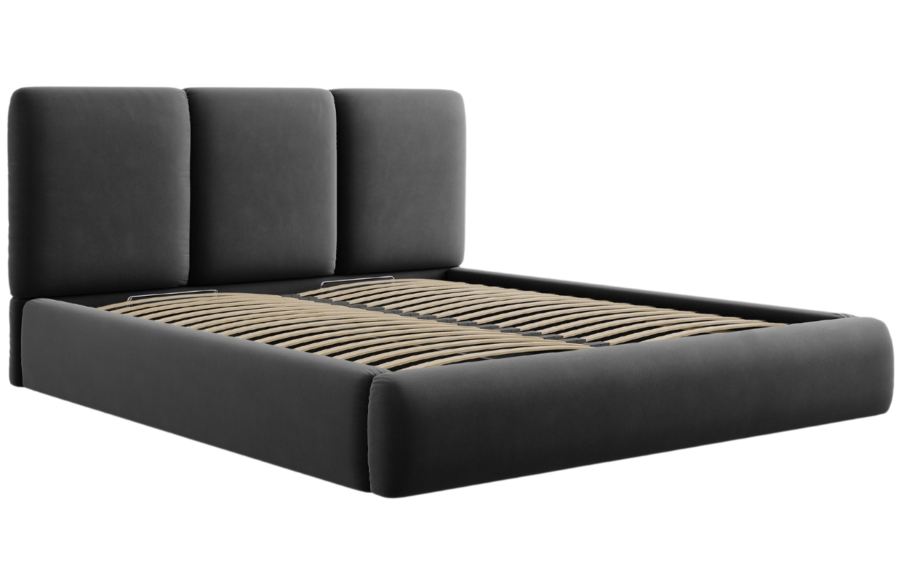 Šedá sametová dvoulůžková postel Windsor & Co Horizon 200 x 200 cm s úložným prostorem